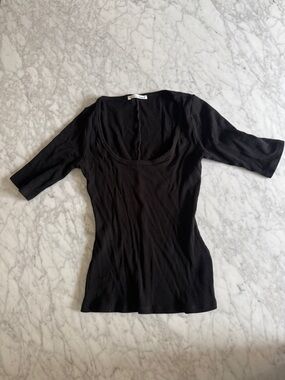 Reformation Women's Black Ribbed Scoop Neck Top